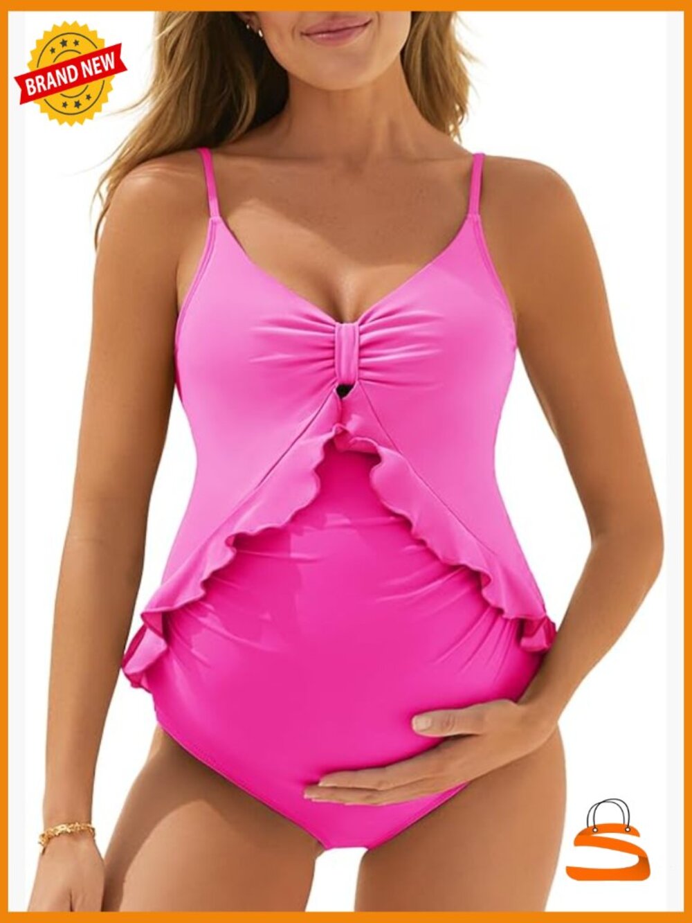Maternity One Piece Swimsuit Ruffle Lace Up Cutout Pregnancy Bathing Suit